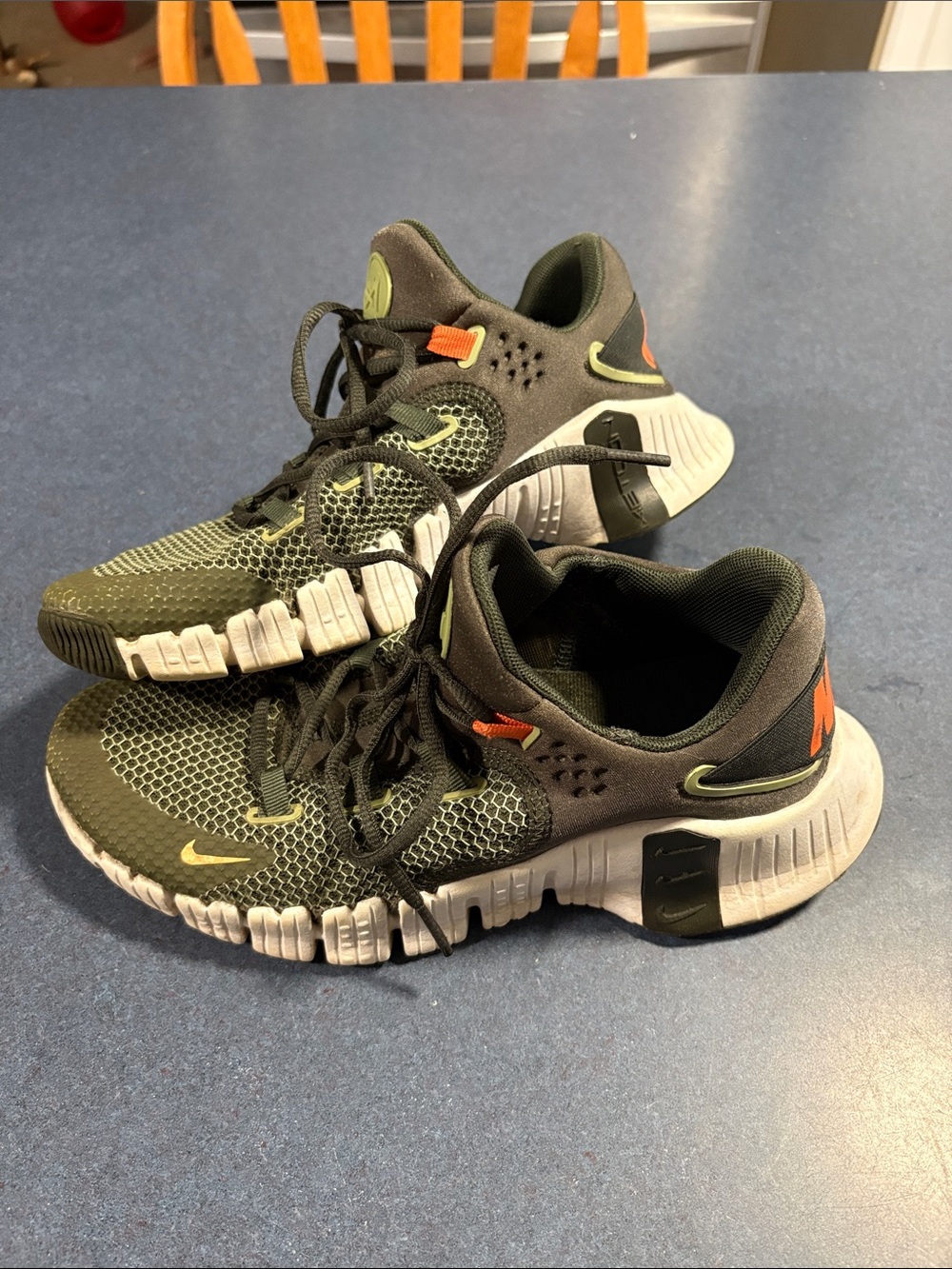 Nike Olive Green Athletic Sneakers with Orange Accents